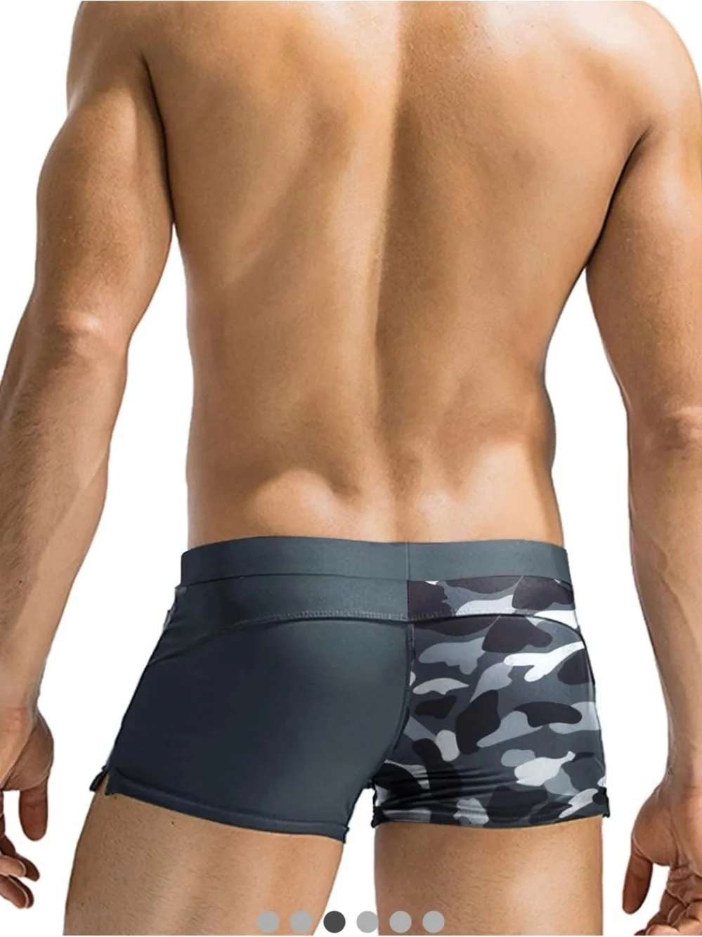 Quick Dry Lightweight Square Leg Cut Swimwear Trunks/Cap Men’s Size M Gray/Camo